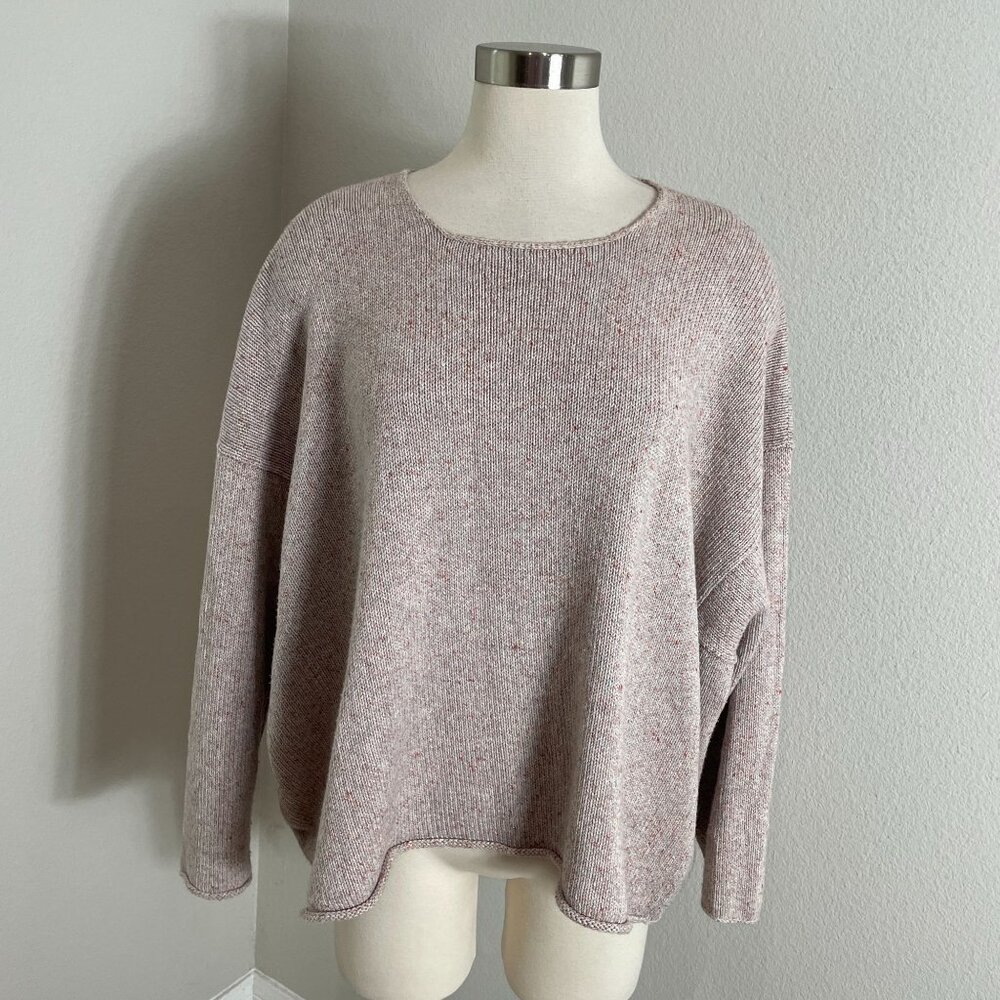 Eskandar Neiman Marcus‎ OS Pink Gray Oversized Boxy Knit Sweater Pullover